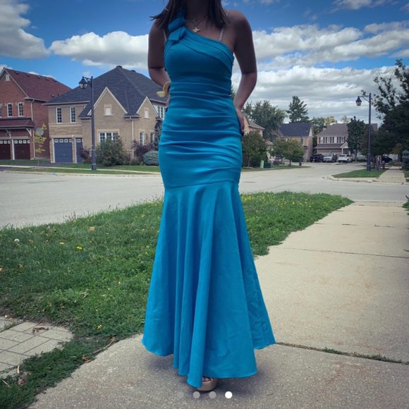 BLUE TIGHT FITTING STRETCHY MERMAID DRESS - Picture 4 of 4